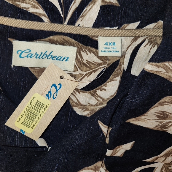 CARIBBEAN 100% Silk Men’s Hawaiian Shirt Dark Navy Blue, size 4XB - Picture 6 of 10
